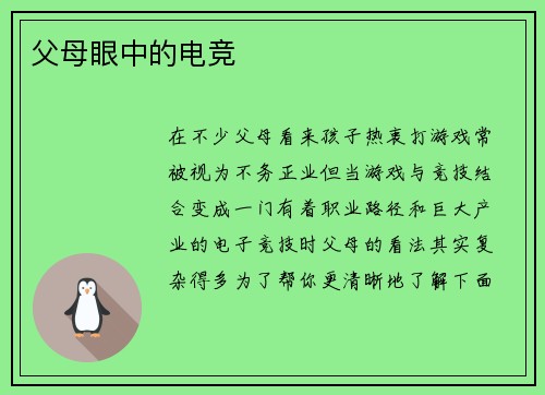 父母眼中的电竞