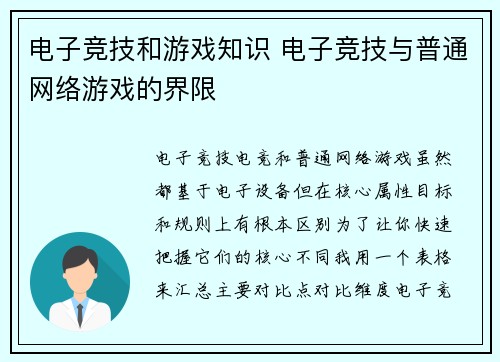 电子竞技和游戏知识 电子竞技与普通网络游戏的界限